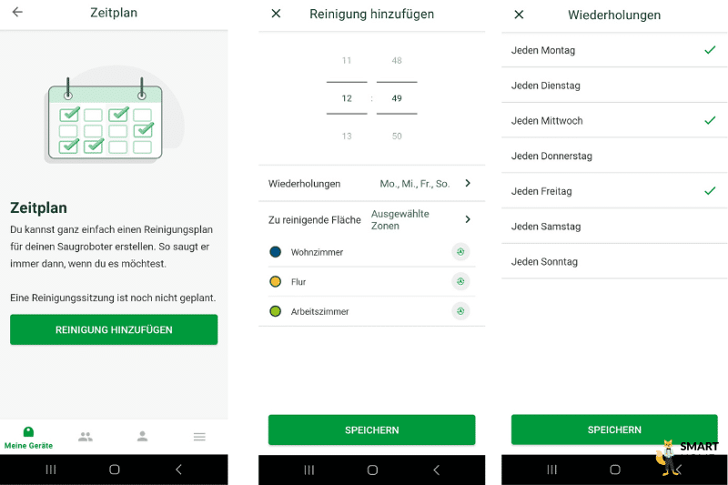 Wochenreinigungsplan wird in der MyKobold App des Vorwerk VR7 eingerichtet.